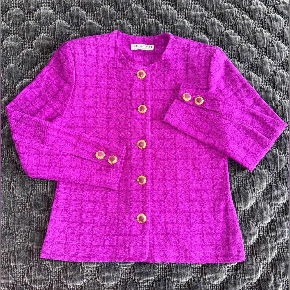 ST. JOHN by Marie Gray Knit Suit Jacket Sz 10 Magenta